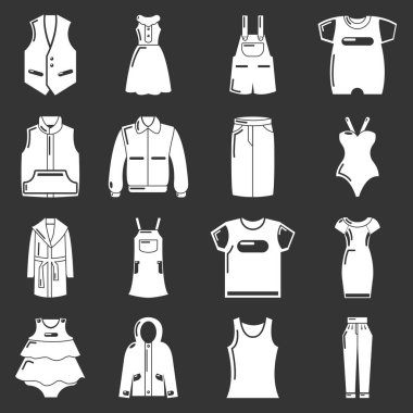Moda giysiler Icons set gri vektör