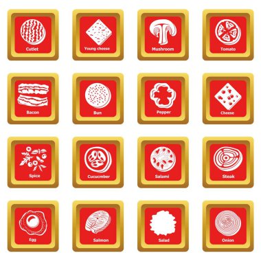 Dilim yiyecek Icons set kırmızı kare vektör