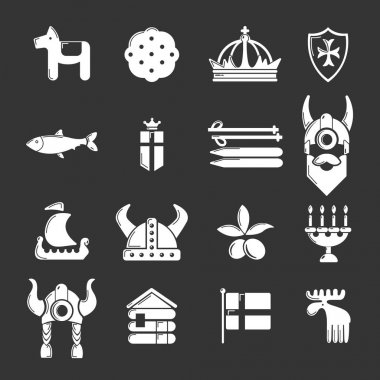 Gri vektör İsveç Seyahat Icons set