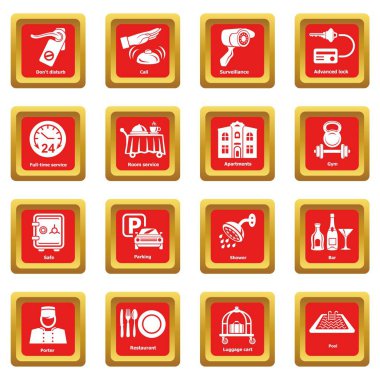 Kızıl Meydan vektör otel hizmeti Icons set