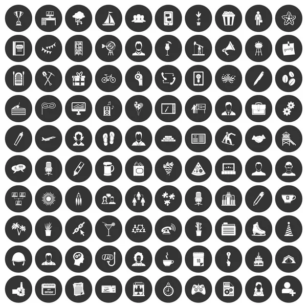 100 team building icons set black circle — Stock Vector