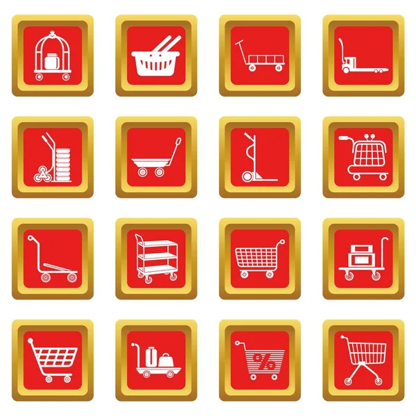 Cart types icons set red square vector — Stock Vector