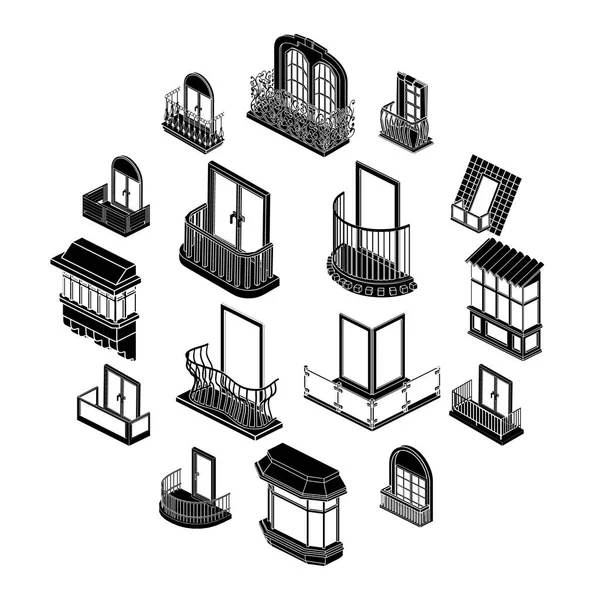 Ensemble d'icônes de formes de fenêtre de balcon, style simple — Image vectorielle