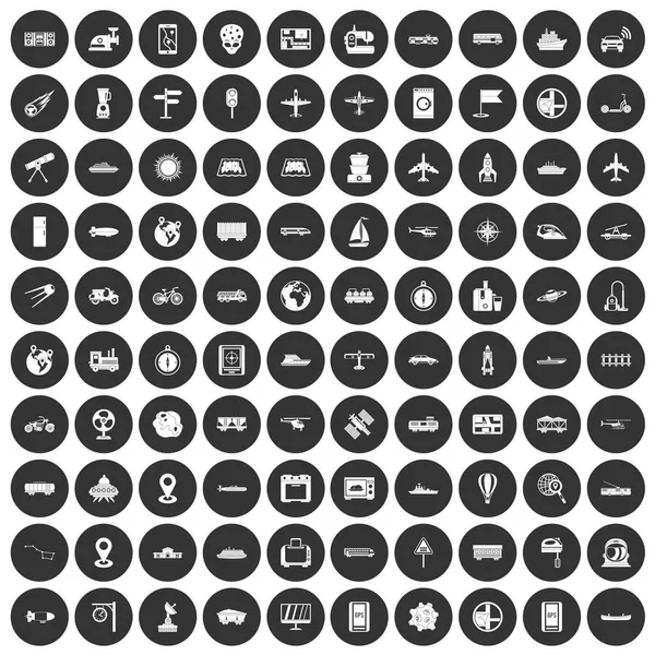 100 technológia ikonok beállítása fekete kör — Stock Vector