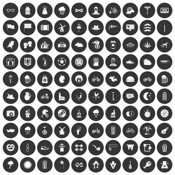 100 bicycle icons set black circle — Stock Vector