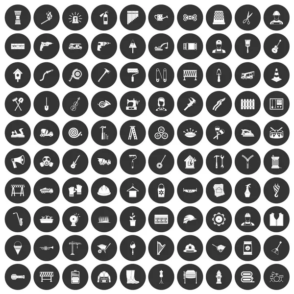 100 ícones de ferramentas definir círculo preto —  Vetores de Stock