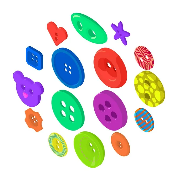 Set di icone con bottoni per vestiti, in stile isometrico — Vettoriale Stock