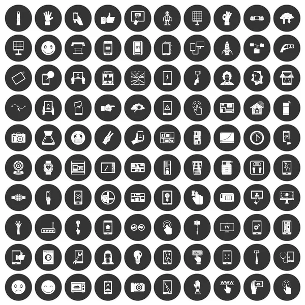 100 touch screen icons set black circle — Stock Vector