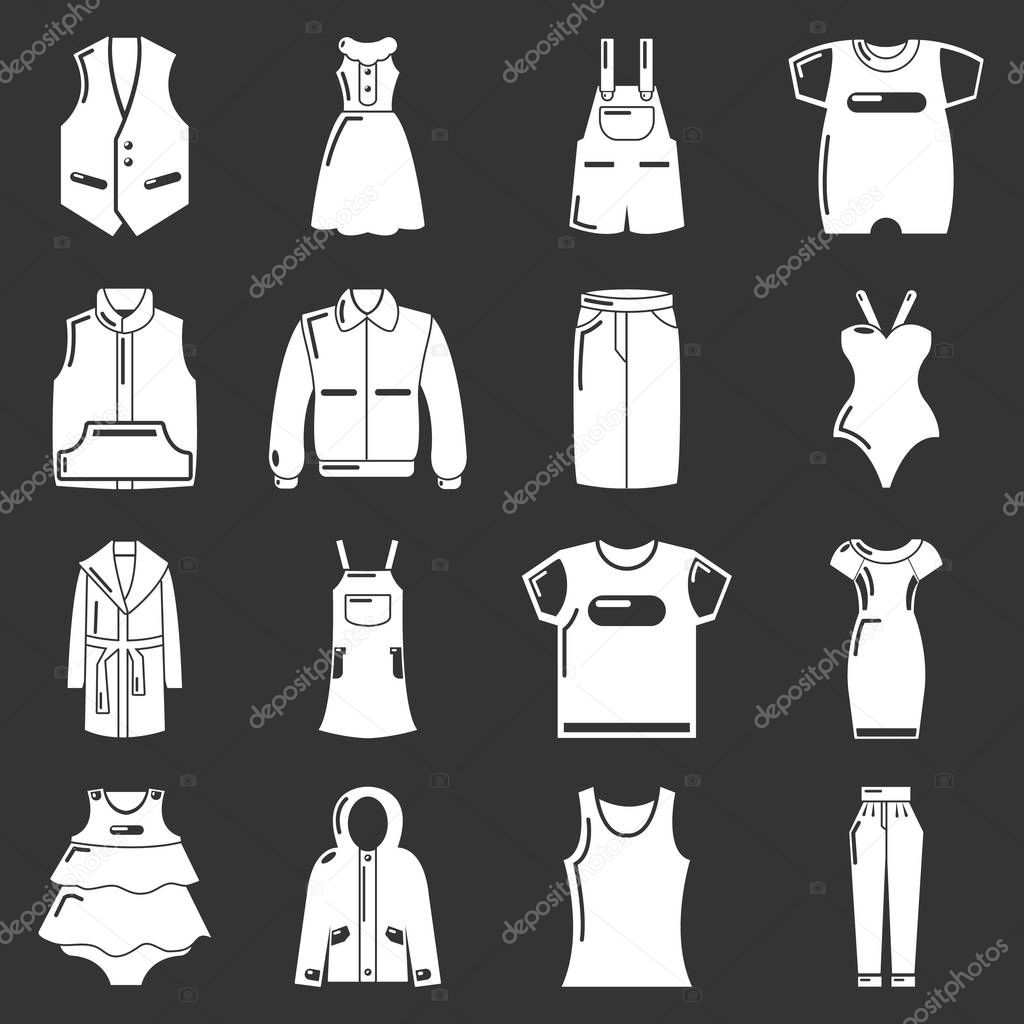 Fashion clothes wear icons set grey vector