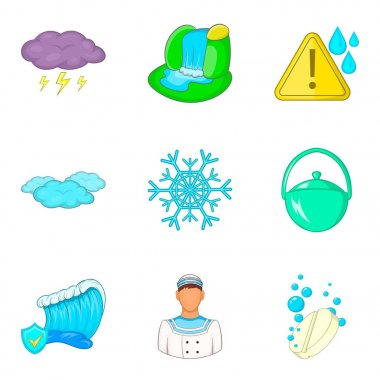 Su rezervuar Icons set, karikatür tarzı