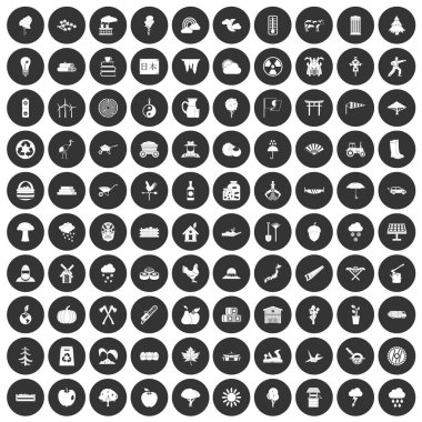 Siyah Daire 100 ağaç Icons set