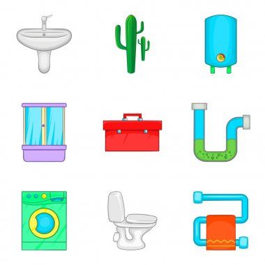 İçme suyu Icons set, karikatür tarzı