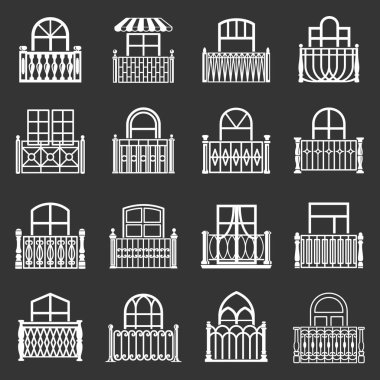 Gri vektör balkon pencere Icons set