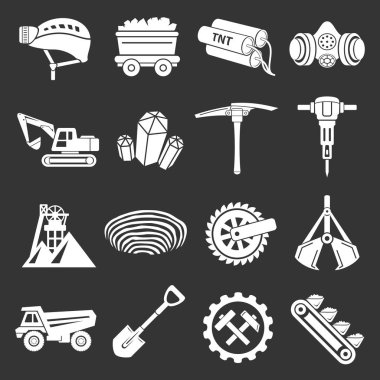 Kömür madeni Icons set gri vektör