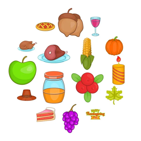 Jeu d'icônes de Thanksgiving, style dessin animé — Image vectorielle