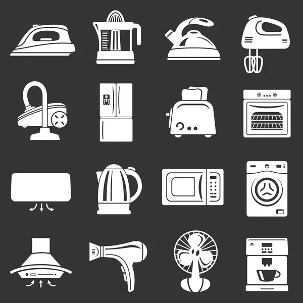 Casa iconos electrodomésticos conjunto vector gris — Archivo Imágenes Vectoriales