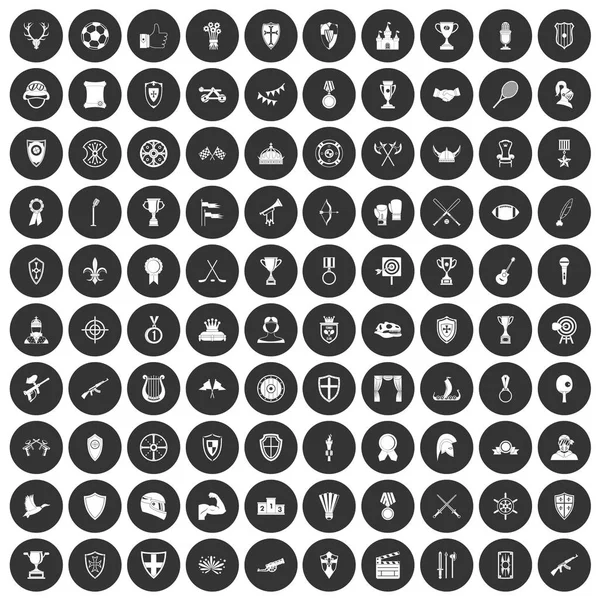 100 trophy and awards icons set black circle — Stock Vector