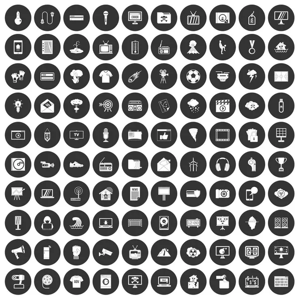 100 ícones de TV definir círculo preto — Vetor de Stock