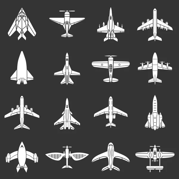 Avión vista superior iconos conjunto vector gris — Vector de stock