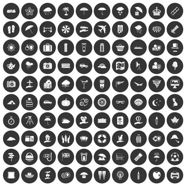 100 Regenschirm-Symbole setzen schwarzen Kreis — Stockvektor