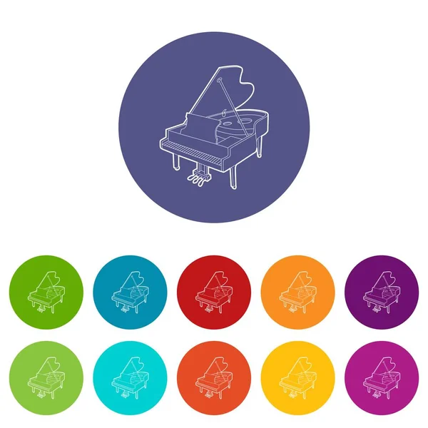 Grand piano εικονίδια Ορίστε χρώμα διάνυσμα — Διανυσματικό Αρχείο
