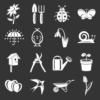 Bahar Icons set gri vektör