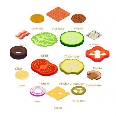Dilim yiyecek Icons set, izometrik stili