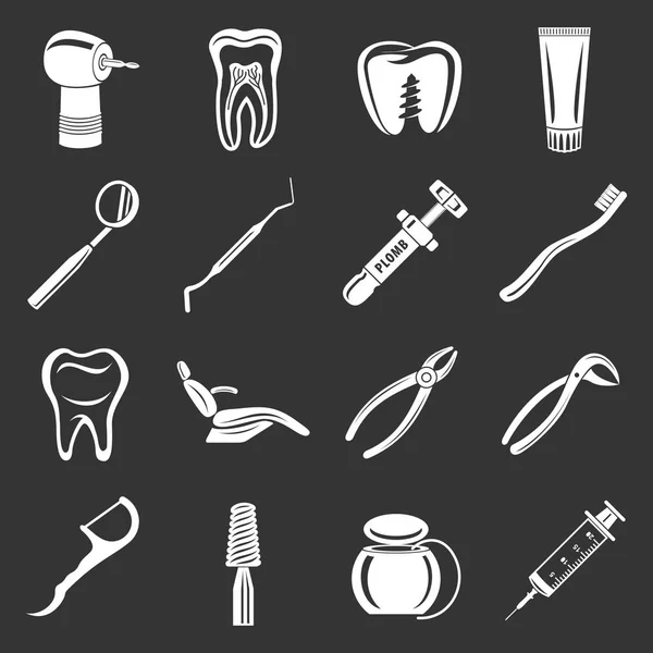 Dentista estomatólogo iconos conjunto gris vector — Vector de stock