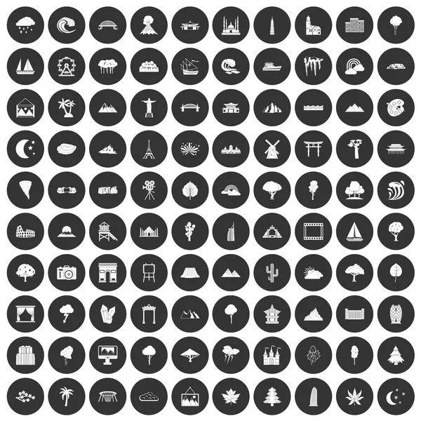 100 view icons set black circle — Stock Vector