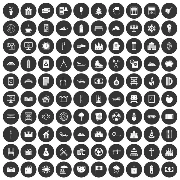 100 iconos de villa conjunto círculo negro — Vector de stock