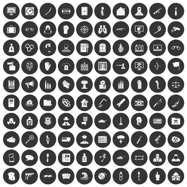 100 schending iconen instellen zwarte cirkel — Stockvector