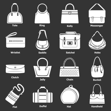 Gri vektör kadın çanta türleri Icons set
