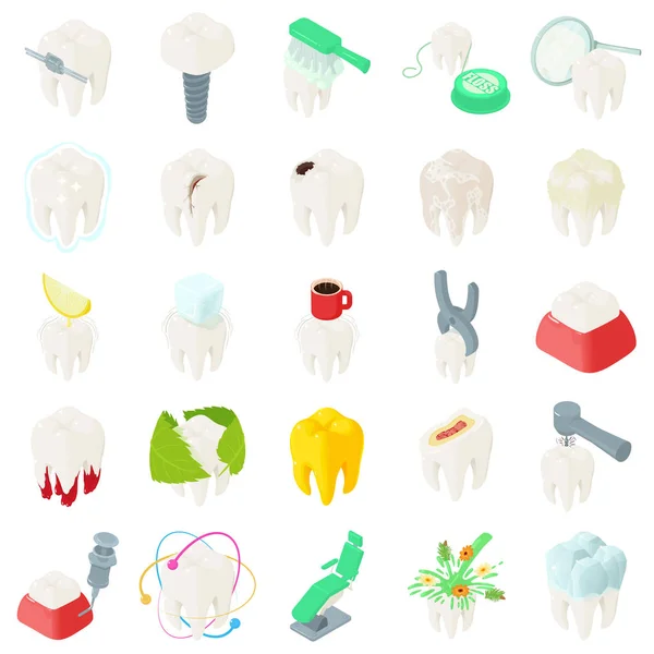 Dientes dientes dentista iconos conjunto, estilo isométrico — Vector de stock