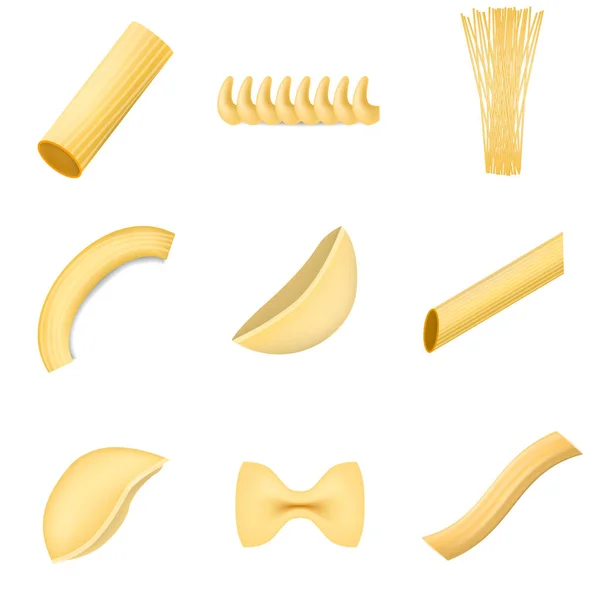 Ensemble de maquettes de pâtes Macaroni spaghetti, style réaliste — Image vectorielle