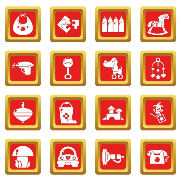 Conjunto de iconos de jardín de infantes vector cuadrado rojo — Vector de stock