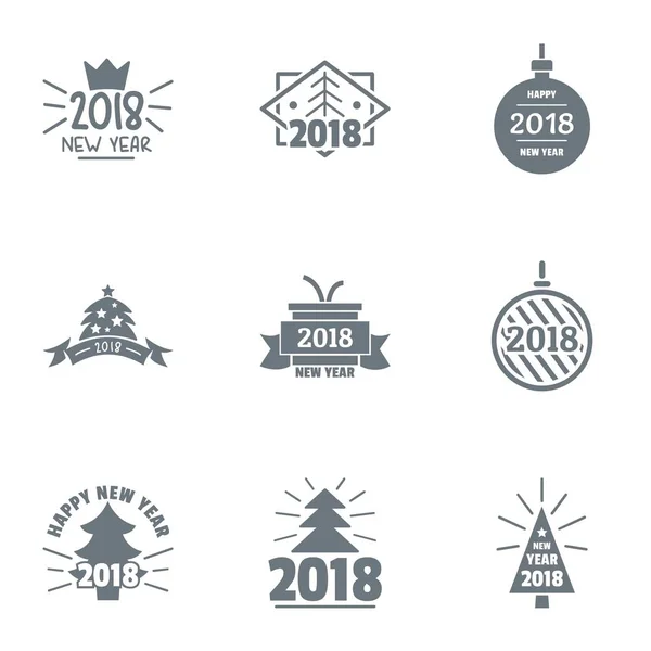 2018 New Year logo set, simple style — Stock Vector