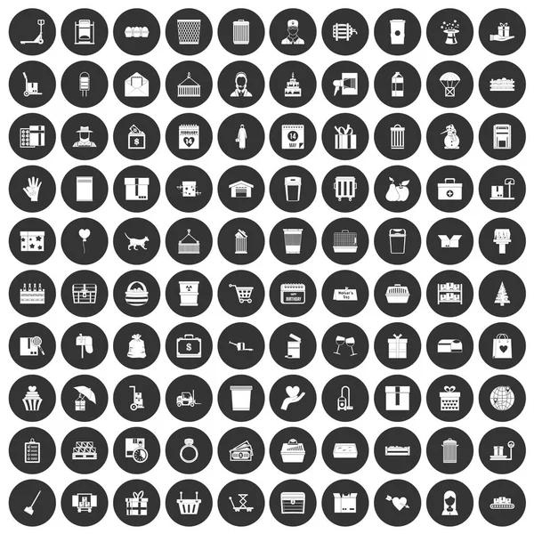 100 iconos de caja conjunto círculo negro — Vector de stock