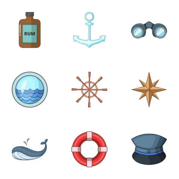 Moře voyage ikony set, kreslený styl — Stockový vektor