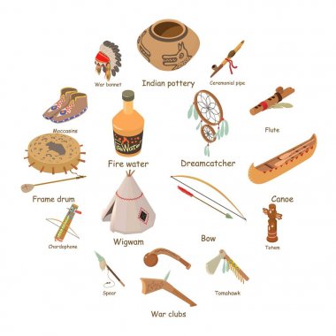 Kızılderililer etnik Amerikan Icons set, izometrik stili