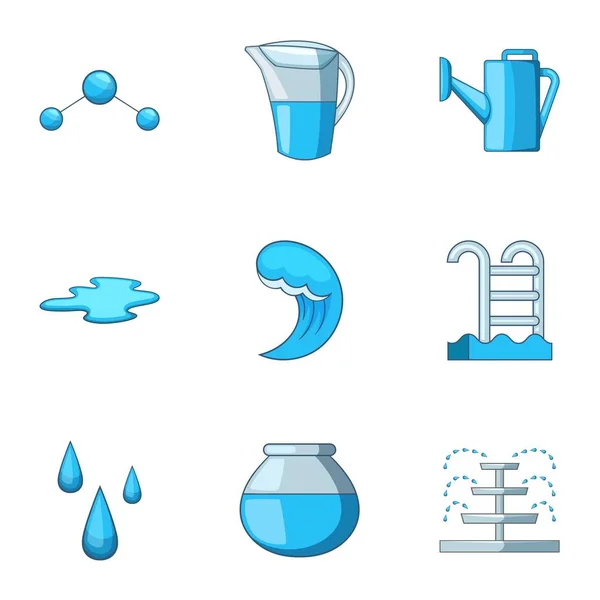 Wasserversorgung Symbole gesetzt, Cartoon-Stil — Stockvektor