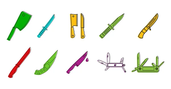 Ensemble d'icônes de couteau, style contour de couleur — Image vectorielle