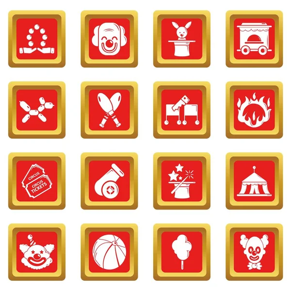 Circus icons set red square vector — Stock Vector