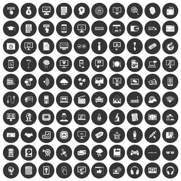 100 icônes de site Web mis cercle noir — Image vectorielle