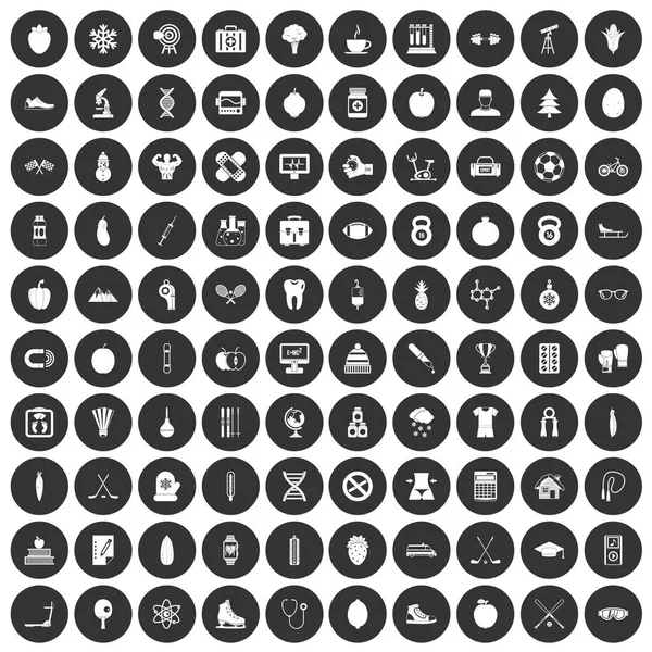 Siyah Daire 100 iyi kişi Icons set — Stok Vektör