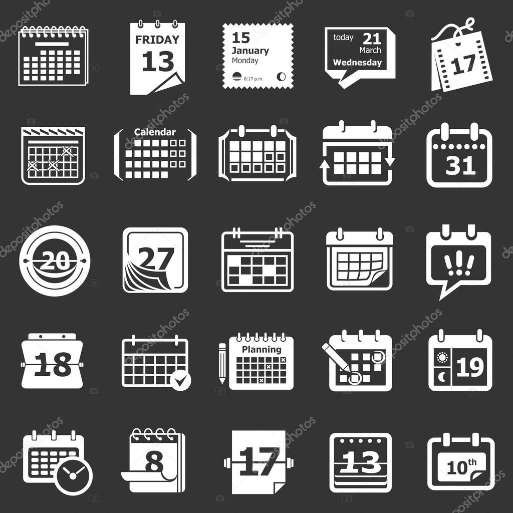 Calendar schedule planner icons set vector white isolated on grey background