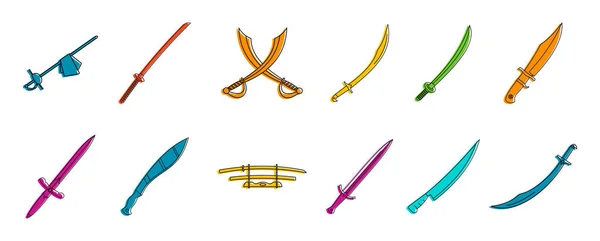 Sword icon set, color outline style — Stock Vector