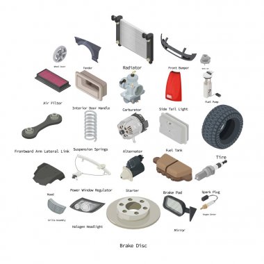 Araba parçaları Icons set, izometrik stili