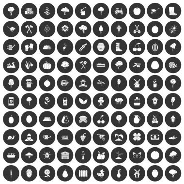 Siyah Daire 100 tarım Icons set