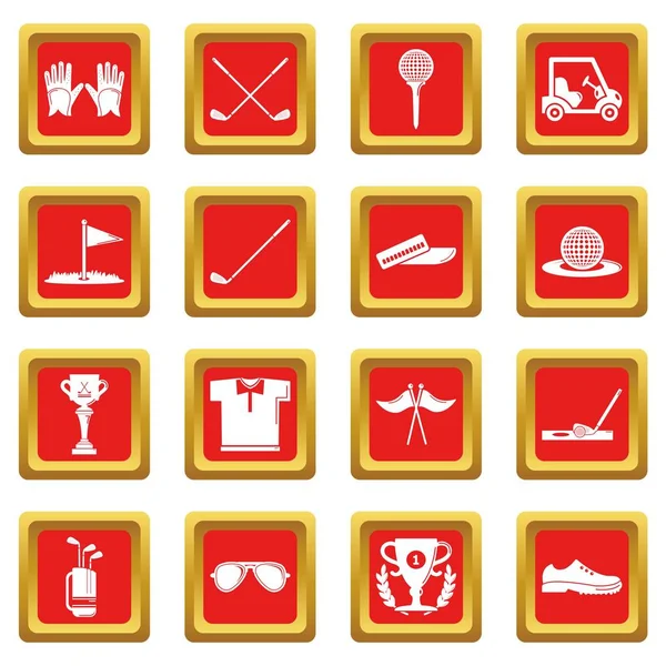 Icônes de golf ensemble vecteur carré rouge — Image vectorielle