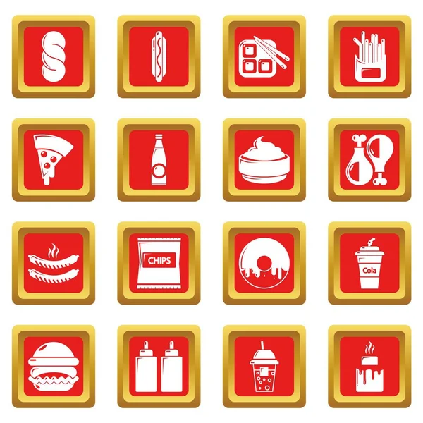 Plac Czerwony wektor zestaw ikon Fast food — Wektor stockowy